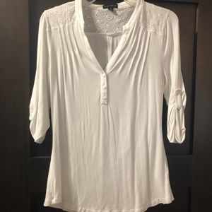 3/4 Length White Lace Detail Blouse
